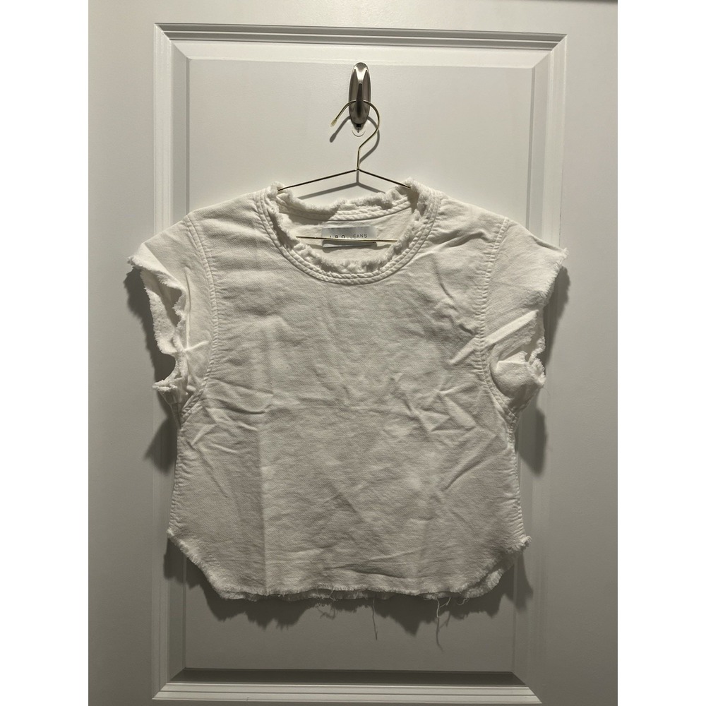 IRO White denim raw hem short sleeve top sz S 36 100% Cotton